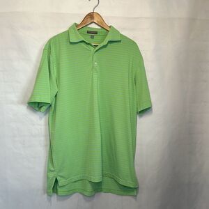 Peter Millar Summer Comfort Mens Green Blue Striped Golf Polo Shirt‎ size L LOOK